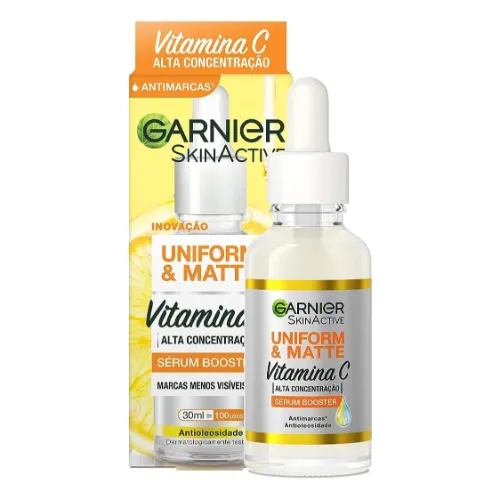 sérum vitamina C com frasco transparente e conta gotas branco