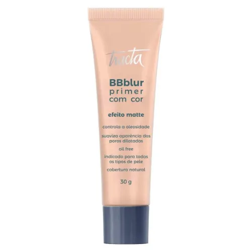 BB Cream com bisnaga grande em tom pastel e tampa preta