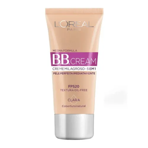 BB Cream com bisnaga pequena tom pastel e tampa prata