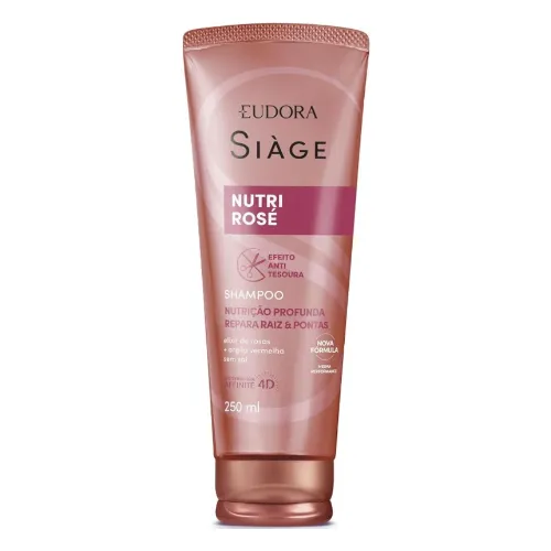 Shampoo Siage com rótulo todo rosa