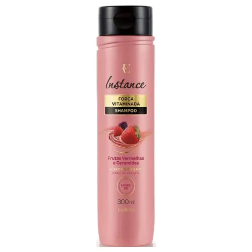 Shampoo Eudora Instance com frasco cilíndrico rosa