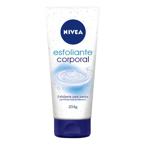 Bisnaga de esfoliante corporal branca com tampa azul