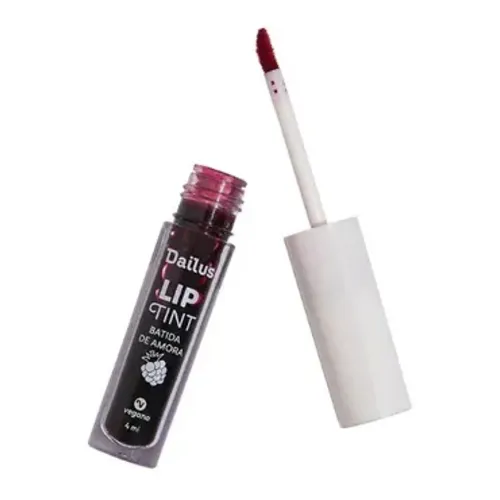 Frasco de lip tint roxo com pincel branco