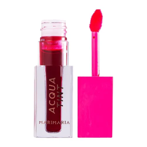 Frasco de lip tint pequeno quadrado com pincel rosa