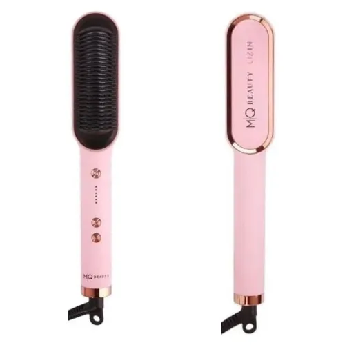 Escova de alisar tipo pente, pequena e tubular, toda rosa