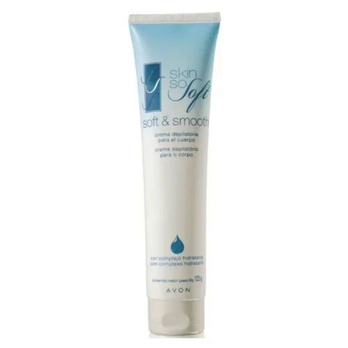 Bisnaga de creme depilatório de rótulo azul e branco