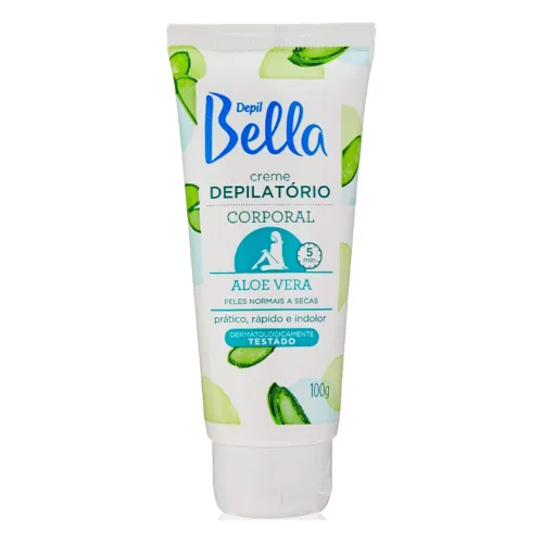 Bisnaga de creme para depilar com rótulo branco e verde