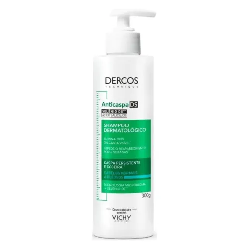 Pote de shampoo anticaspa redondo, branco com rótulo verde