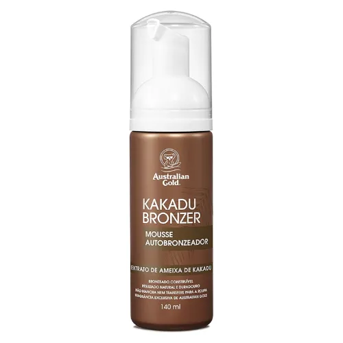 Pote cilíndrico de mousse para bronzear de rótulo marrom e pump branco