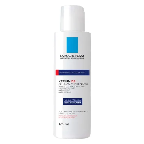Pote de shampoo para seborreia com rótulo branco e azul