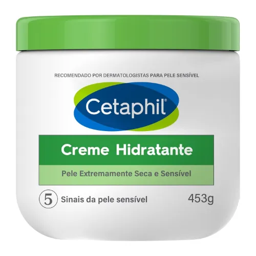 Pote de hidratante para pele seca e envelhecida pequeno com rótulo branco e tampa verde