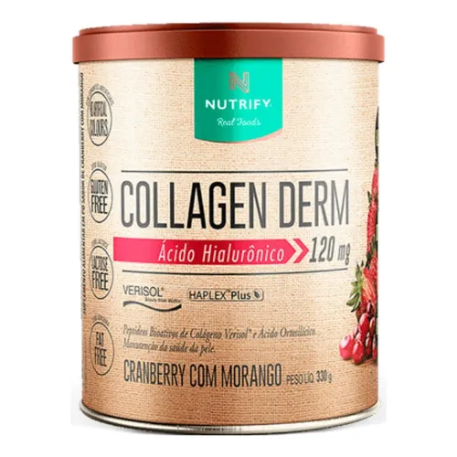 Pote de colágeno grande com rótulo e tampa marrons