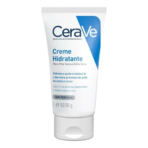 Bisnaga de hidratante para pele seca pequena com rótulo branco e azul