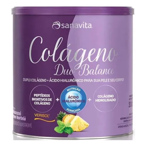 Pote de colágeno pequeno com rótulo e tampa lilás