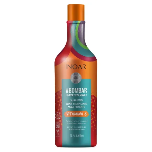 Garrafa de shampoo para crescimento laranja com rótulo verde