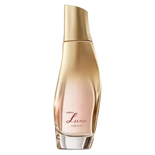 Perfume nacional feminino com frasco curvado e cumprido de cor nude
