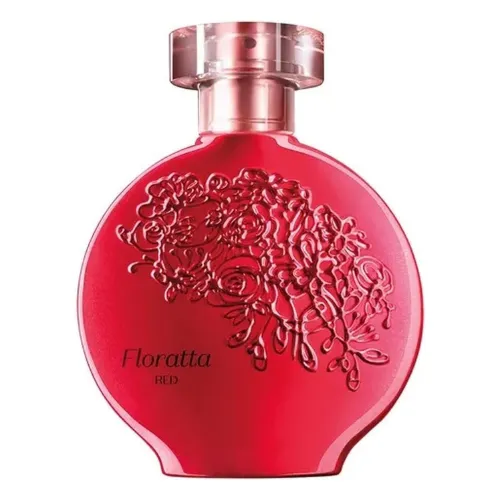 Frasco de perfume brasileiro pequeno e redondo de cor vermelha e tampa dourada