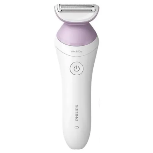 Depilador elétrico grande branco com cabeçote raspador rosa