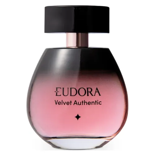 Perfume feminino com frasco redondo e rosa com tampa preta