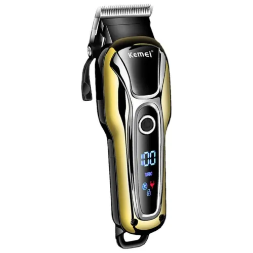 Cortador de cabelo dourado e prata com alavanca